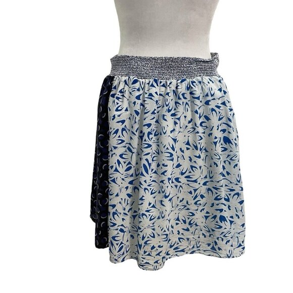 Anthropologie Maeve 100% Silk Mixed Pattern Floral Skirt White Blue size Medium - Picture 1 of 6
